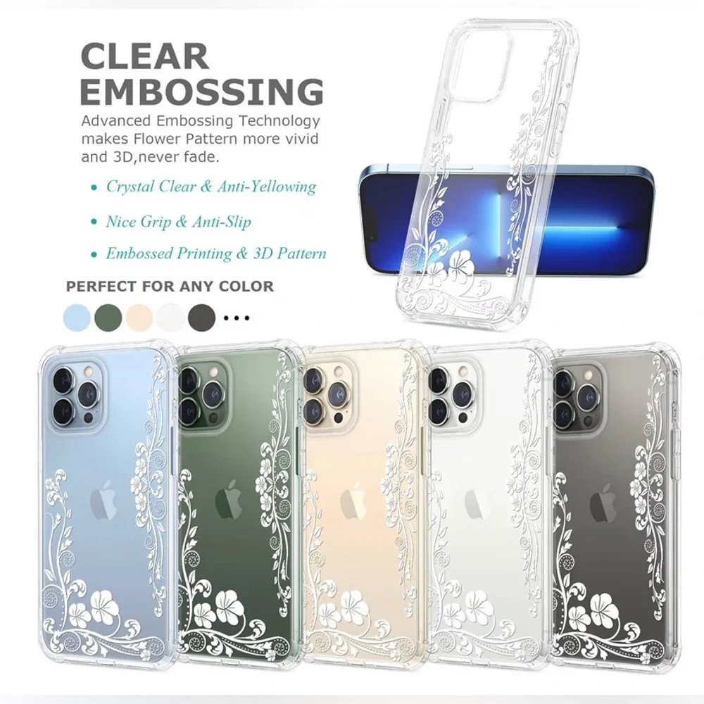 Floral Clear Phone Case for iPhone 13 Pro Max